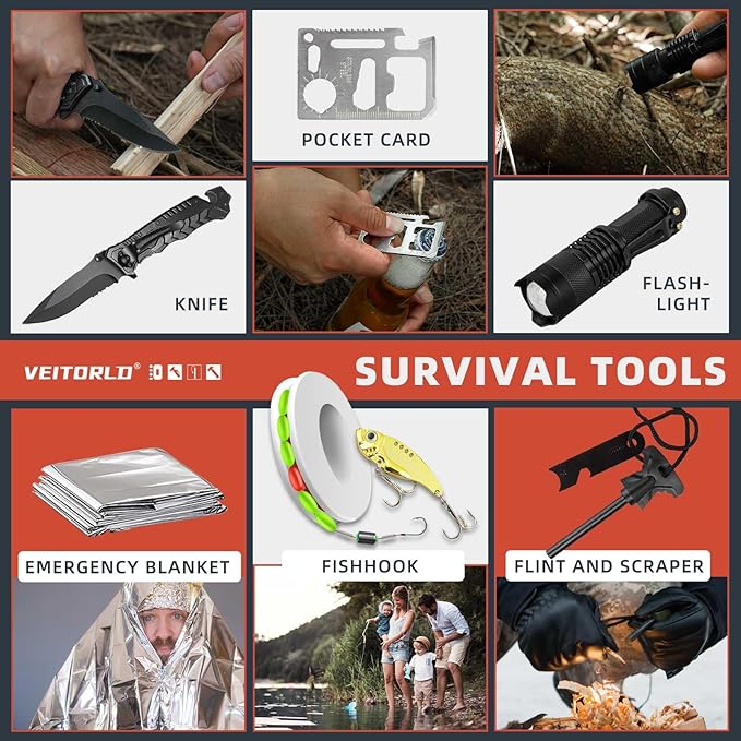 VEITORLD Gifts for Men Dad Him Christmas - Survival Gear and Equipment 12 in 1, Survival Kits - Cool Unique Fishing Hunting Birthday Gifts for Husband Teen Boy Boyfriend Women, Mens Stocking Stuffers