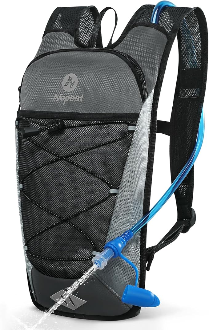 Nepest Hydration Backpack with 2L Water Bladder for Cycling, Water Backpack for Hiking Running, Lightweight Hydration Pack , Grey