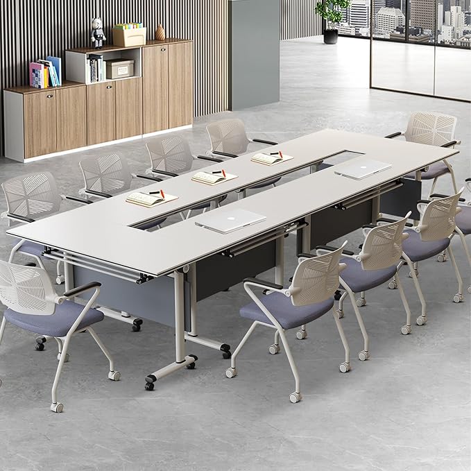 61 INCH Conference Table with Folding Flip Top – Mobile Desk with Locking Wheels for Office, Seminar, and Collaborative Use