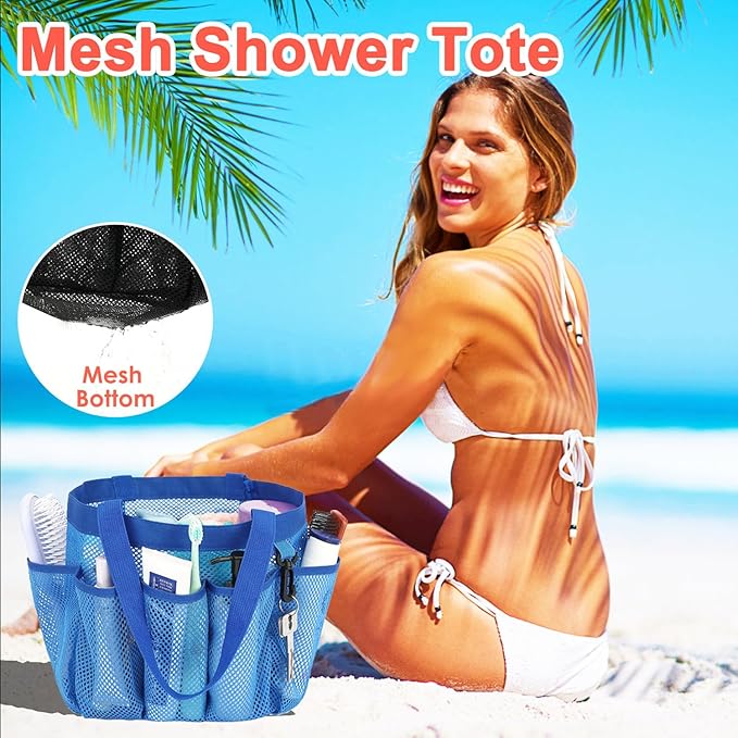 Mesh Shower Caddy Portable for College Dorm Room Essentials, 8-Pocket Large Shower Basket Tote Bag with 2 Handles for Toiletry, Bathroom, Beach, Camp, Gym