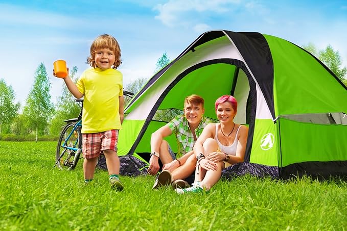 Gigatent 4 Person Camping Tent – Spacious, Lightweight, Heavy Duty Backpacking Tent - Weather and Flame Resistant Outdoor Hiking Gear – Fast and Easy Set-Up – 9’x7’ Floor, 58” Peak Height