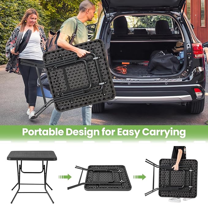 Tangkula 31.5" Square Folding Table, Indoor Outdoor Foldable Plastic Table with HDPE Tabletop, Sturdy Metal Fame, Carrying Handle, 4 Person Picnic Table for Camping BBQ Party