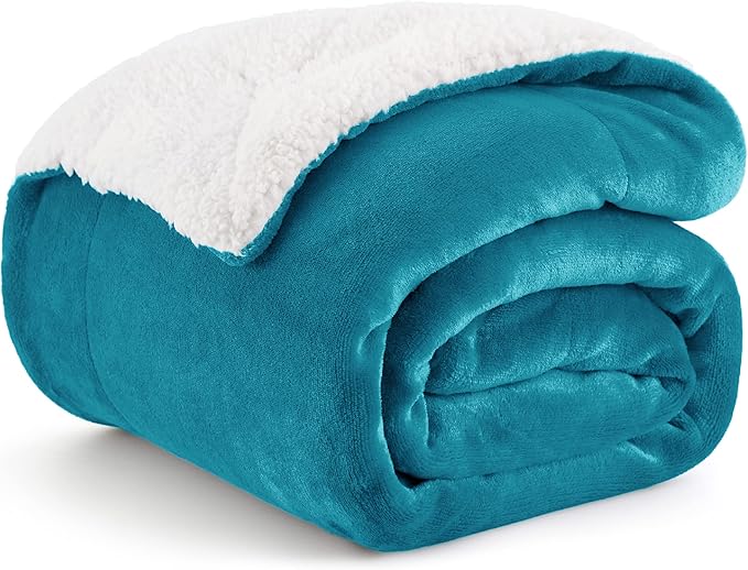 Bedsure GentleSoft Sherpa Fleece Throw Blanket Twin Size for Couch - Thick and Warm, Soft Fuzzy Plush Twin Blanket for Winter, Teal, 60x80 Inches