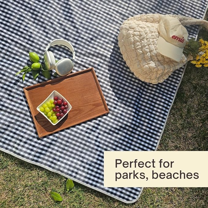 Cute Gingham Picnic Blanket, Waterproof Foldable, in Large 80x60in and Extra Large 80x80in, Portable Compact Beach Blanket, Oversized XL Outdoor Mat