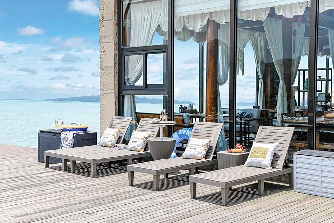 Outdoor Chaise Lounge Chair for Pool, Patio Bench Waterproof Sunbed,Grey