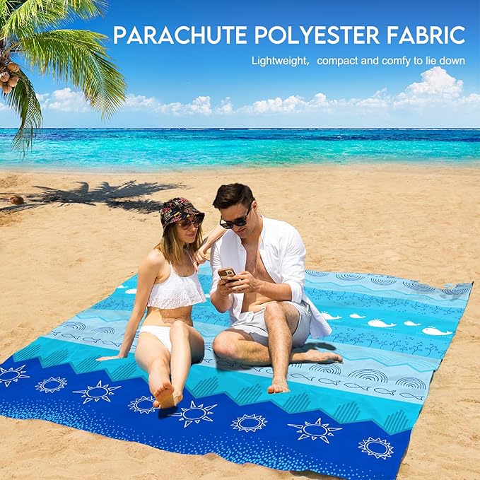 BYDOLL Beach Blanket Waterproof Sandproof Large 78''×81''/10'×9' Sand Free Oversized Sandless Picnic Mat Water Proof Packable Lightweight Blanket for Beach Camping Hiking Travel