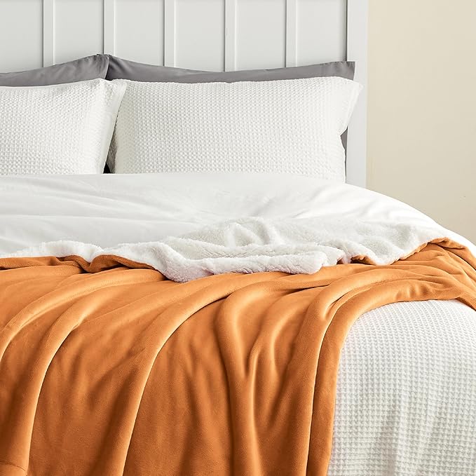 Bedsure GentleSoft Sherpa Fleece Throw Blanket for Couch - Thick and Warm, Soft Fuzzy Plush Throw Blanket for Winter, Orange, 50x60 Inches