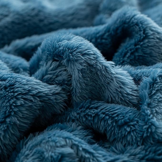 UKELER Fleece Blanket 50 × 60 inch Fuzzy Soft Bed Blankets Thick Floral Sherpa Throw Blanket for Camping Couch Sofa Bed Office, Navy Blue