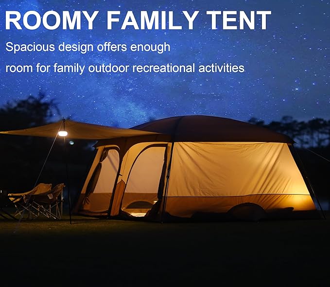 Vidalido Tents，8-10 Person Camping Tent with Extended Vestibule，2 Room Weather Resistant Family Tents，Easy Install Waterproof Outdoor Tent for Camping Hiking