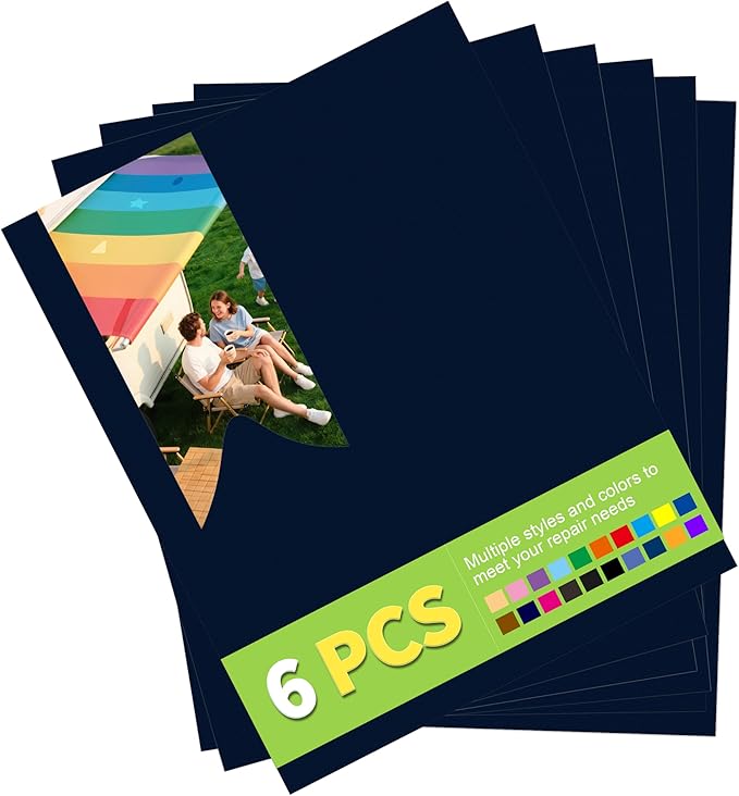 7x9in Nylon Repair Patch，Tent Repair Kit，Self Adhesive Waterproof Fabric Repair Tape for Tent, Umbrella, Sleeping Bag, Down Jackets,Knapsack.（Dark Blue,6ps）
