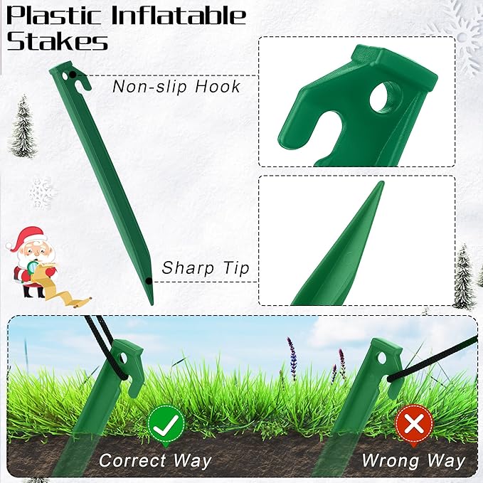 Aodaer 16 Pieces Plastic Inflatable Stakes 8.8 Inch Christmas Halloween Yard Stakes Heavy Duty Anchor Replacement Inflatable Accessories for Garden Outdoor Inflatable Decorations, Green