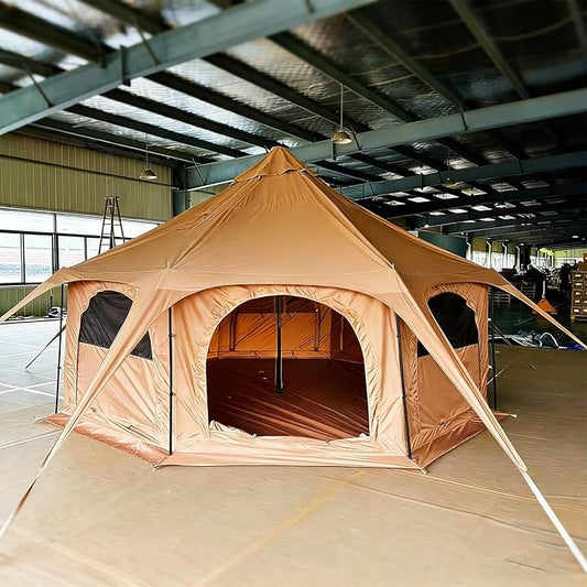 16.4ft Bell Tent for Glamping & Camping, Waterproof Canvas Yurts Tent with Stove Jack, Removable Floor & 8 Mesh Windows, Waterproof Polycotton, for Family Outdoor Camping
