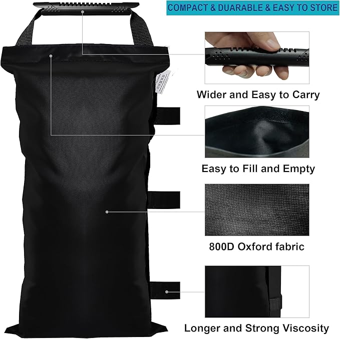 8 Pack (NO Sand) SANWAY 280 LBS Sand Bags for Canopy -Portable and Durable to Secure Tents, Canopies, and Umbrellas at Outdoor Events (Black)