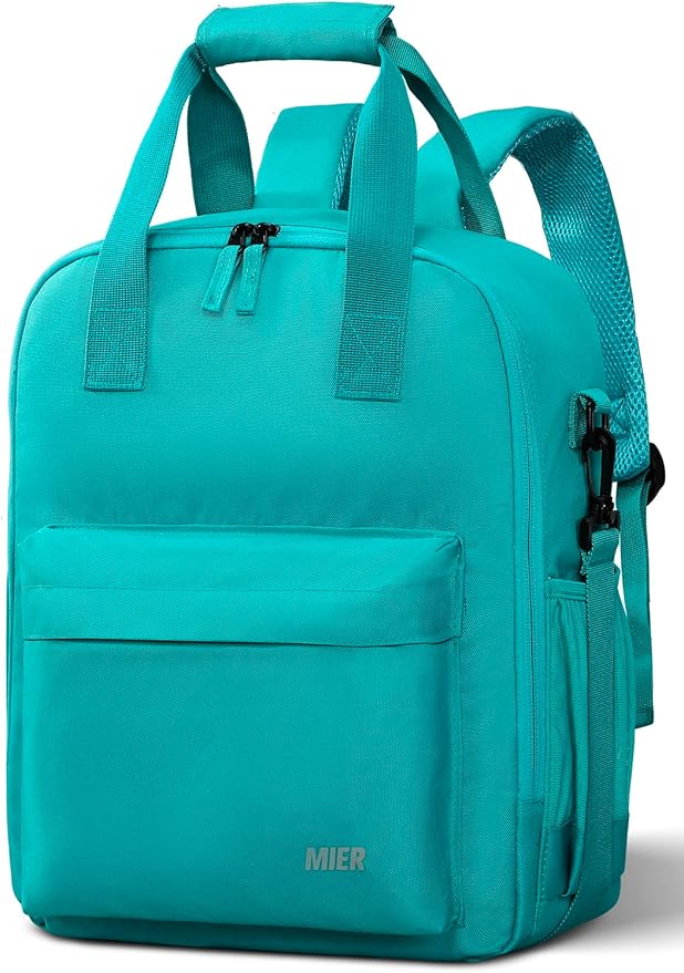 MIER Backpack Cooler 24 Cans Insulated Double Deck Soft Coolers Bag Lightweight Lunch Back Pack Women Men for Beach Travel Work Fishing,Teal