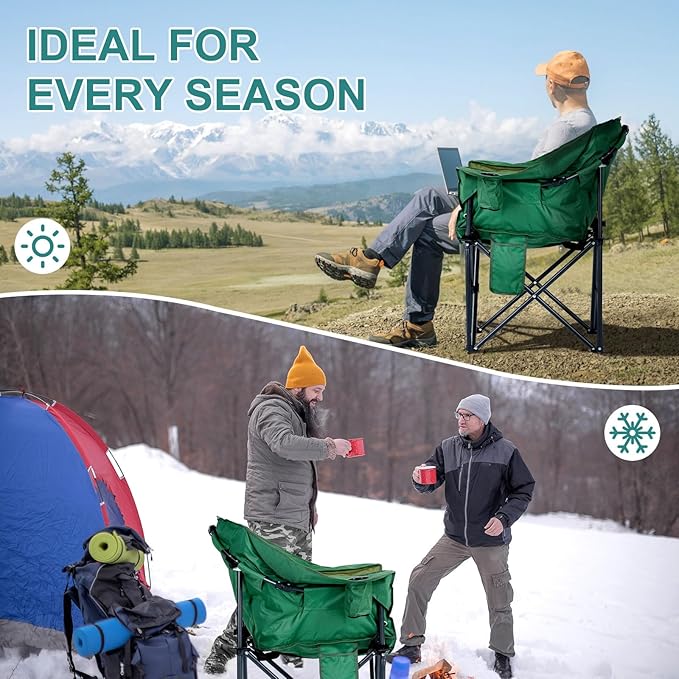 ABORON Oversized Heated Camping Chair, Portable Folding Recliner Chair with 3 Heat Settings & Massage Fuction, Fully Padded Heavy Duty Lawn Chair Supports Up to 400lbs, Ideal for Outdoor Relaxation