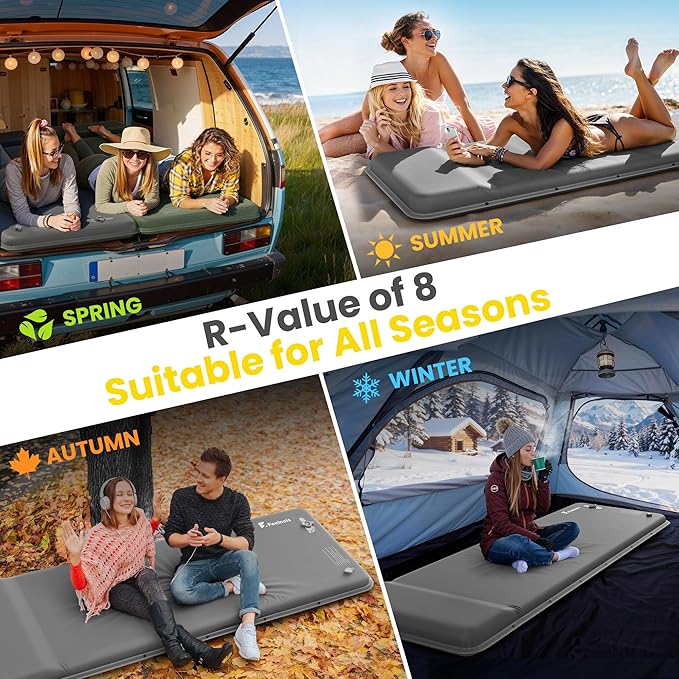 Camping Sleeping Pad, Built-in Foot Pump Inflatable Sleeping Pads, Memory Foam Mattress with Pillow, 4 Season Camping Mattress Pad, Camping Essentials Gear for Tent, Car, Hiking - Grey