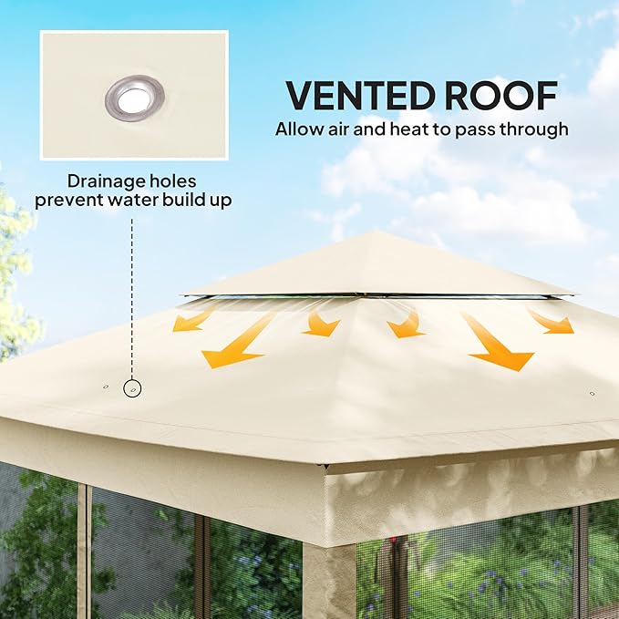 Outsunny 11' x 11' Pop Up Canopy, Outdoor Patio Gazebo Shelter with Removable Zipper Netting, Instant Event Tent w/ 114 Square Feet of Shade and Carry Bag for Backyard, Garden, Beige