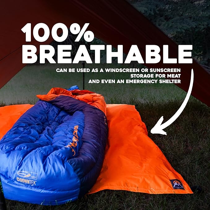 VIAM Outdoors | Multicloth 2.0 Water Resistant Ultralight Lightweight Backpacking Camping Survival and Ground Tarp | 1.9oz Orange | Measures 56 inches by 72 inches | has Stake Loops