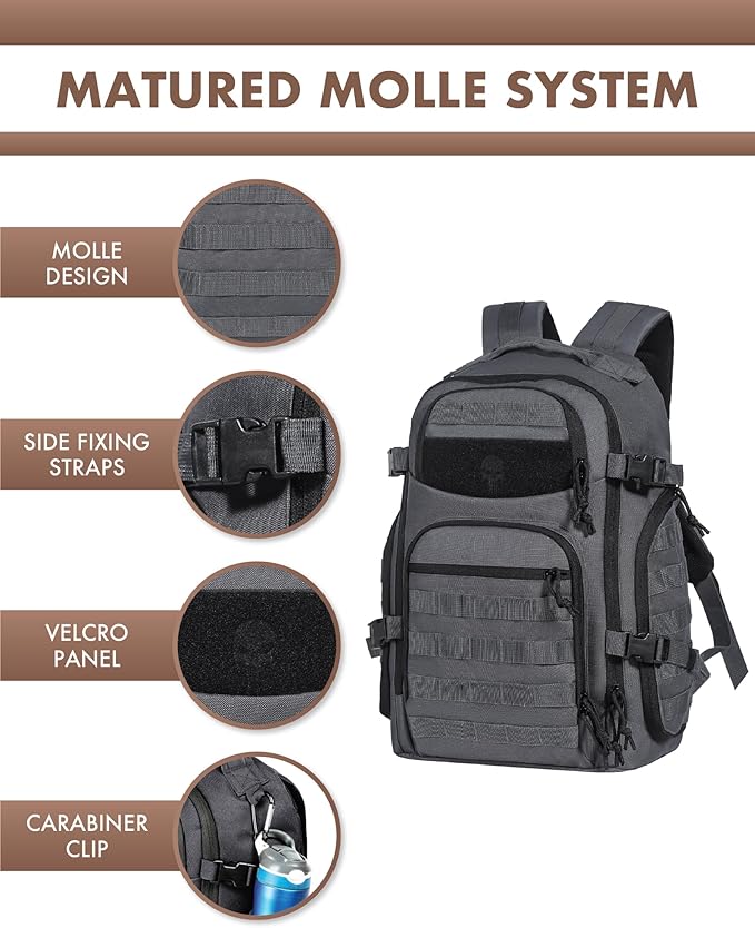 TRAILKICKER Tactical Laptop Backpack Military Backpack for Men - Grey