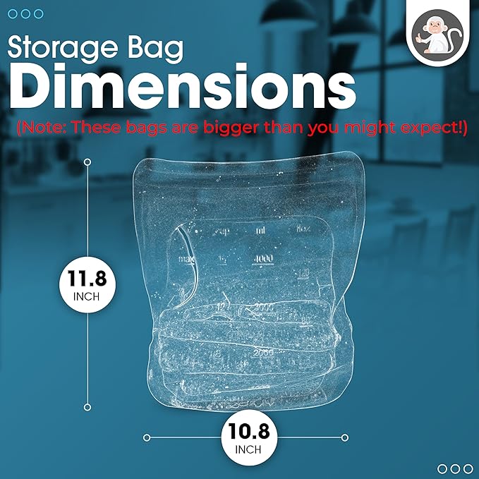 Reusable Silicone Sous Vide Bag - 1 Gallon, 135oz. XXL - 1 pcs Food Storage Bag, Freezer Container, Zero Waste Alternative for Sous Vide Cooker, Kitchen Organization, and Meal Prep Bags