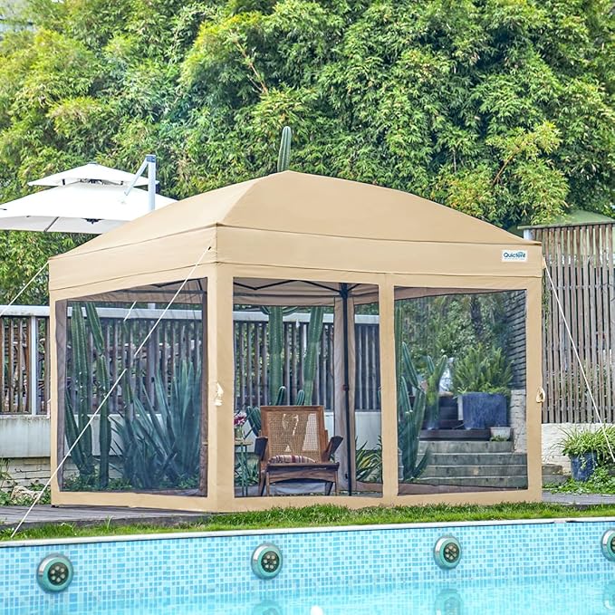 Quictent 10x10 Pop up Canopy Tent with Netting, Auto-Close Magnetic Doors, One Person Instant Setup Screen House Room Tent Screened Waterproof