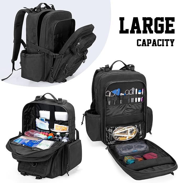 Damero Medical Tactical Backpack, Medical Supplies Bag First Aid Rucksack with Top Y-Strap for Hiking, Trekking Hunting Camping, Black (Bag Only)