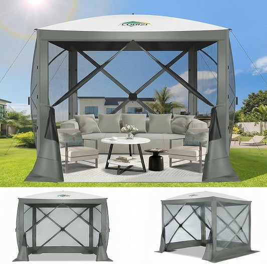 COBIZI 6x6FT Pop Up Gazebo Screen Tent Screen House for Camping, Screen Room with Mosquito Netting, Hub Tent Instant Screened Canopy with Carrying Bag and Ground Stakes, Gray