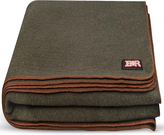 Military Wool Blanket - 80% Wool, Washable, Perfect for Outdoors, Camping, Picnic, Travel, Car & Bushcraft Emergency Blanket, 96" x 66", 5 lbs. - Olive Drab Green - Twin