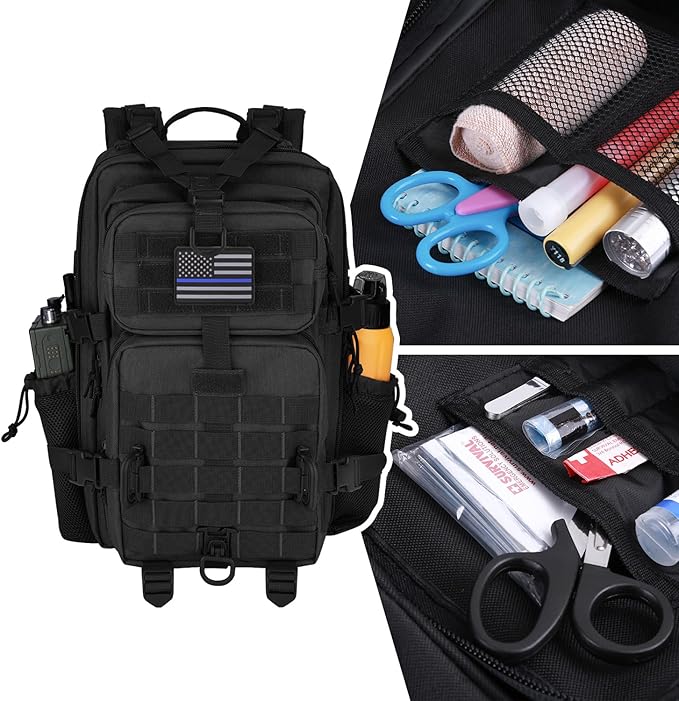 30L MOLLE Assault Pack, Tactical Backpack Military Army Camping Rucksack with Bottle Holder, 3-Day Pack, Black