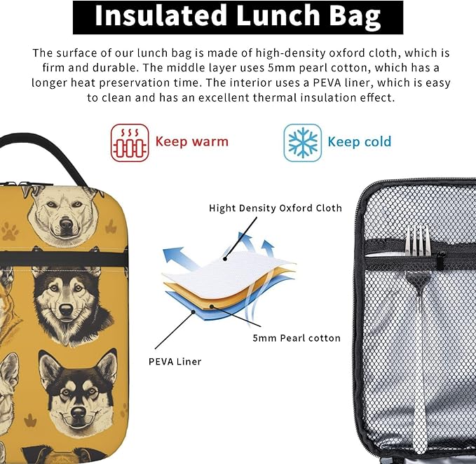 Dog Lunch Box for Kids Aldults, Vintage Pet Reusable Thermal Insulation Cooler Tote Bags, Hand Drawn Animal Puppy Paw Print Insulated Bag for Student, School Picnic Camping Travel, Gifts
