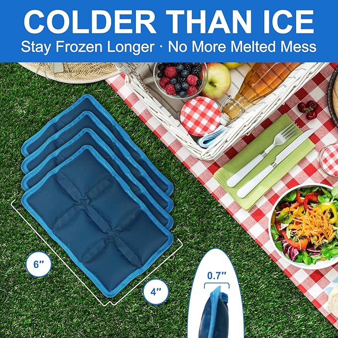 Reusable Ice Pack for Lunch Box and Cooler Bag, Reusable and Long-Lasting Cold Packs Flexible Slim Ice Packs, Freezer Packs for Shipping Food, Cooling Packs for Mailing, Lightweight & Space Saving