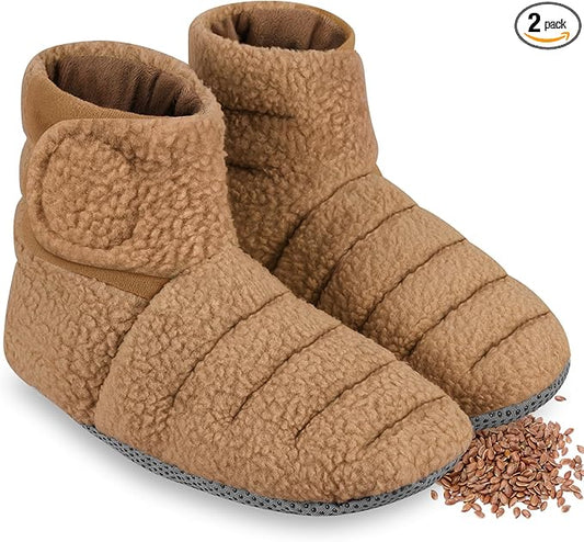 REVIX Microwavable Booties for Cold Feet with Moist Heat Therapy, Hot Feet Warmers for Relieving Foot Stiffness, Adjustable Fit & Non-Slip Heated Slippers for Women & Men, Mocha S