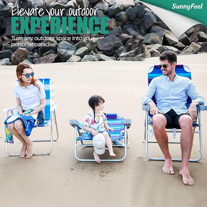 SUNNYFEEL Extra Wide Low Beach Chair 5 Position Lay Flat 500 LBS Heavy Duty, XL Oversized Portable Folding Camping Chairs with Cup Holder for Outdoor/Trip, Lightweight Backpack Beach Chair for Adults
