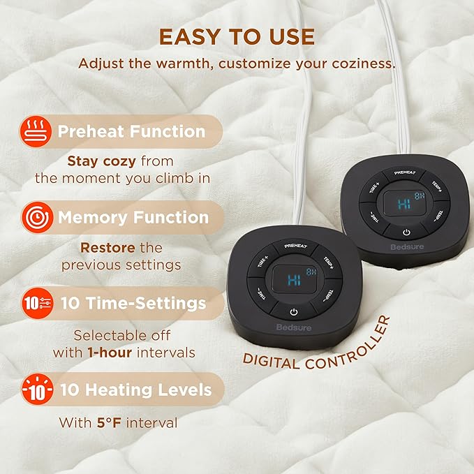 Bedsure Electric Blanket Queen Size - Dual Control Heated Weighted Blanket Queen with 10 Heat Settings, Fast Heating with 10 Time Settings (84x90 inches, Ivory)