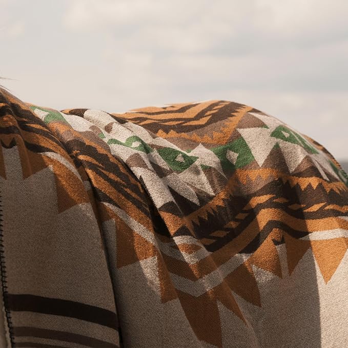 Aztec Throw Blanket with Soft Sherpa Lining, Traditional Southwestern Navajo Tribal Style Warm Throw for Camping, Outdoor, Cozy Boho Blanket for Couch, Sofa, Bed, 50"x60", Yellow