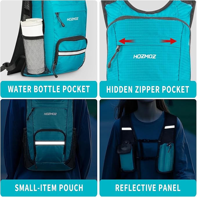 10L Small Hiking Backpack For Women Men, Lightweight Travel Packable Back Pack, Foldable Camping Hiking Daypack With Vest-style and Touchscreen Phone Pocket (Lake Green)