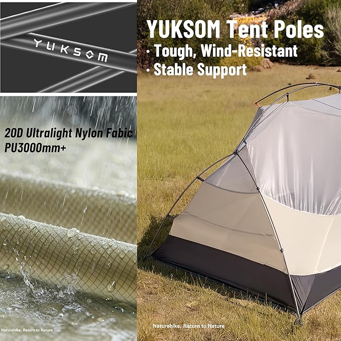 Naturehike Mongar Pro/Base Camping Tent, 1-3 Person Ultralight Backpacking Tent, PU3000mm, 20D Nylon 4 Season Waterproof, Mongar 2 Person UL Hiking Tent for Bike, Travel, Camp