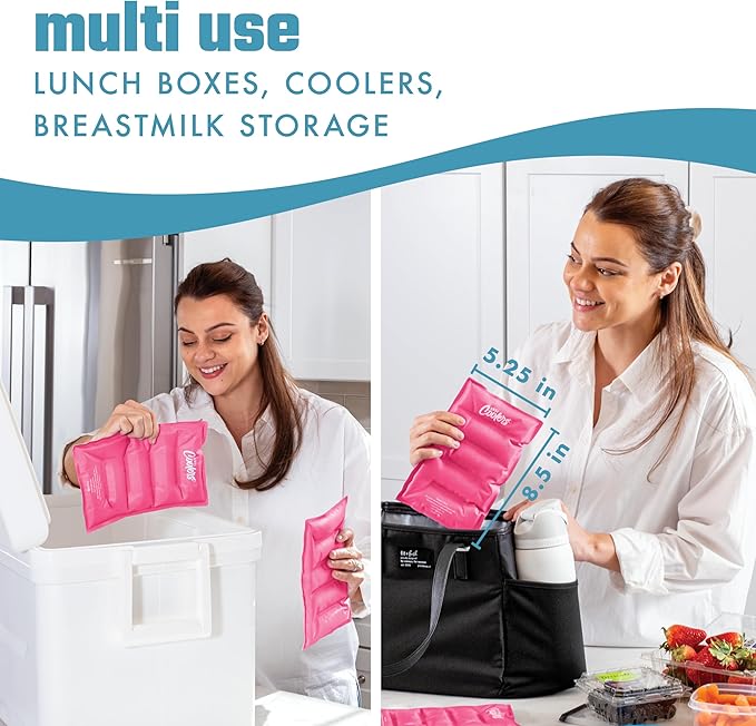 Cool Coolers by Fit & Fresh 2 Pack XL Soft Ice Packs for Cooler, Flexible Stretch Nylon, Lunch Box Ice Packs, Large Reusable Freezer Packs, Hot Pink