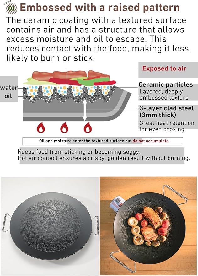 camping moon BBQ Grill Pan Dia 10.4-inch Round Griddle 3-Ply Composite Steel Nonstick Foldable Handle for Open Fire Gas Stove Outdoor & Indoor Use GRW-27F