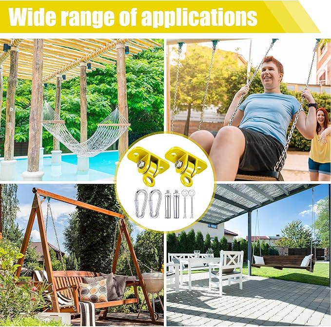 Tandefio 6 Sets of Robust Swing Hangers for Wooden Concrete Set with Swing Hook Screw Bolt Washer Swingset Accessory for Porch Patio Yoga Indoor Outdoor,Over 1800 lb Capacity (Yellow)
