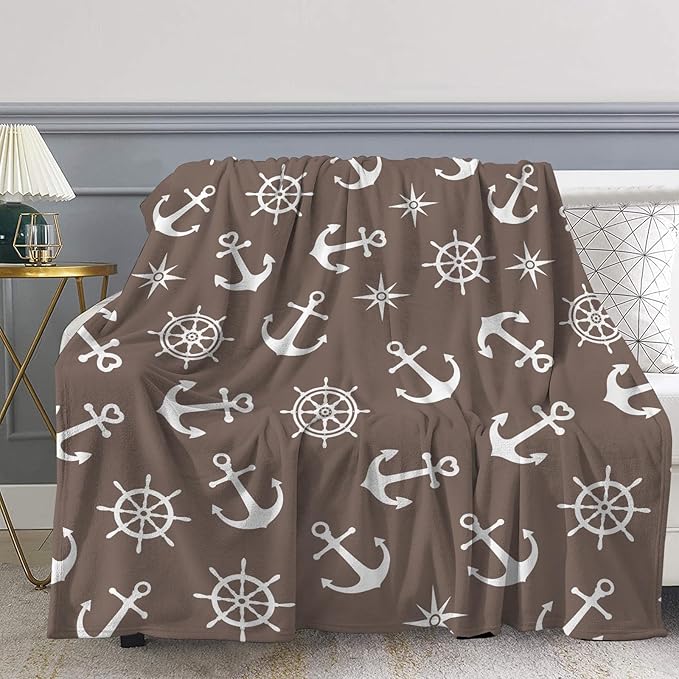 Nautical Throw Blanket, Sailing Gifts for Men Women, Nautical Anchor Decor Soft Blanket for Couch Bed 60" X 50"