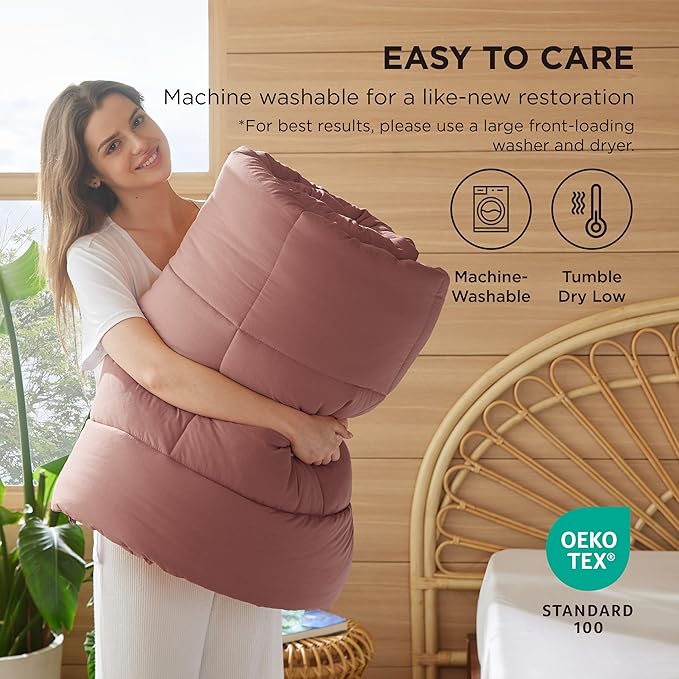 Bedsure Comforter Duvet Insert - Quilted Comforters Oversized King Size, All Season Duvet, GentleSoft Down Alternative Bedding, with 8 Tabs, Gifts for Women, Dusty Pink, Oversized King 116x98 Inches