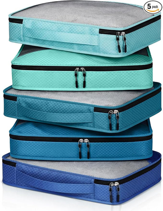 5 Pcs Packing Cubes for Suitcase Large Travel Cubes Carry on Luggage Organizer Bags for Clothes Accessories(S,Blue)