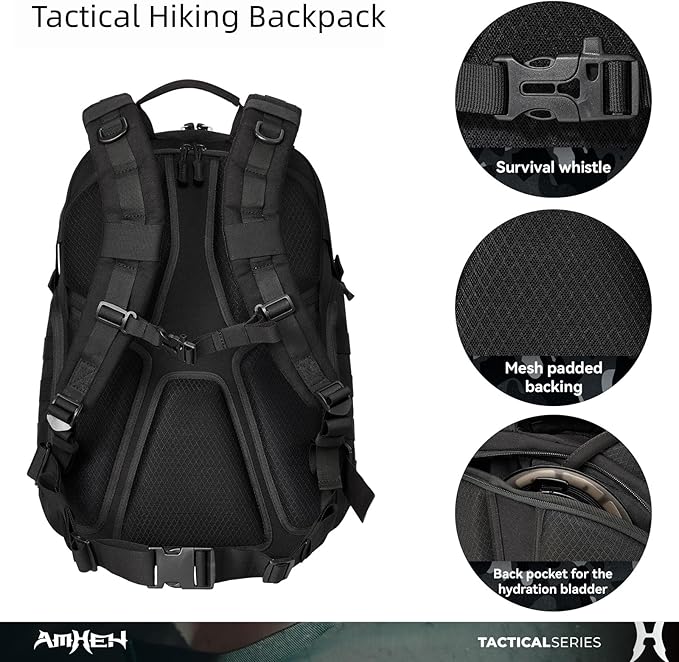 32L Tactical Backpack - MOLLE Everyday Carry with Suspended 17" Laptop Compartment for Work, Travel and Emergency (Black)