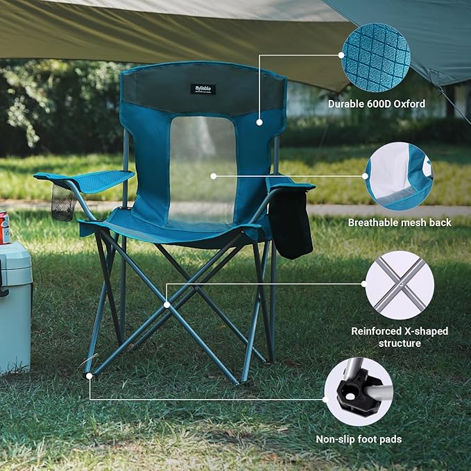 Camping Chairs Portable Folding Lightweight Outdoor Lawn Chair for Adults with Cooler Bag, Cup Holder and Side Pocket for Camping, Beach, Sports, Hiking, Fishing