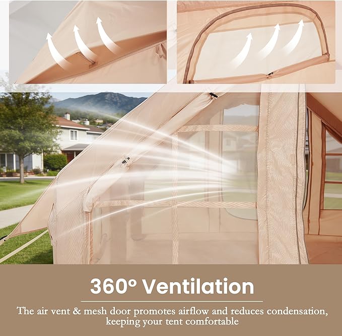 YOLENY Inflatable Tents for Camping, 6-12 Person Blow Up Tent with TPU Skylight, Canopy, Mesh Windows, Stove Jack & Pump, 4 Season Large Inflatable Tent, Waterproof & Windproof