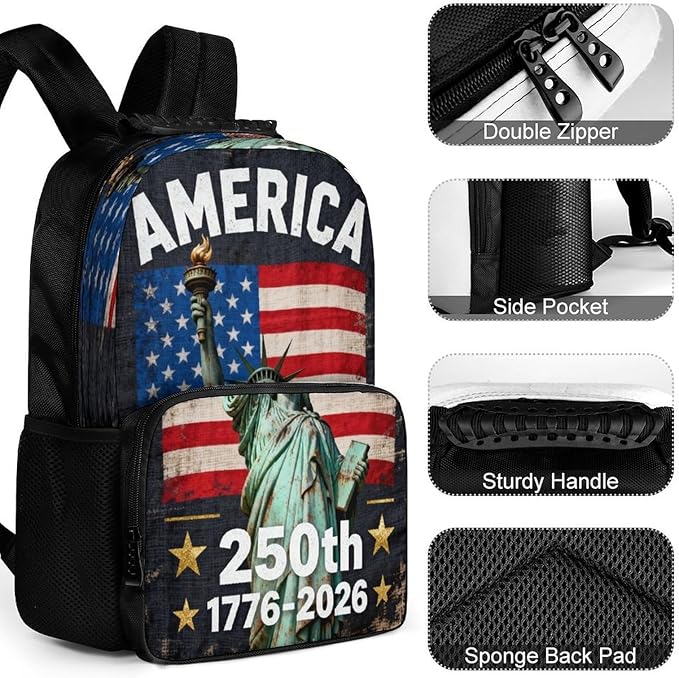 Men Women Lightweight 250th Anniversary 1776-2026 Patriotic Freedom Art Backpack Large Capacity Carry On Bag With Padded Straps for Sports Work Walking Cycling