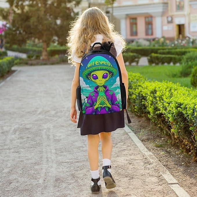 Adults Lightweight Alien Smoking Marijuanaweed Art Rucksacks Large Capacity Bookbag With Adjustable Shoulder Straps for Trekking Outdoors Bicycle