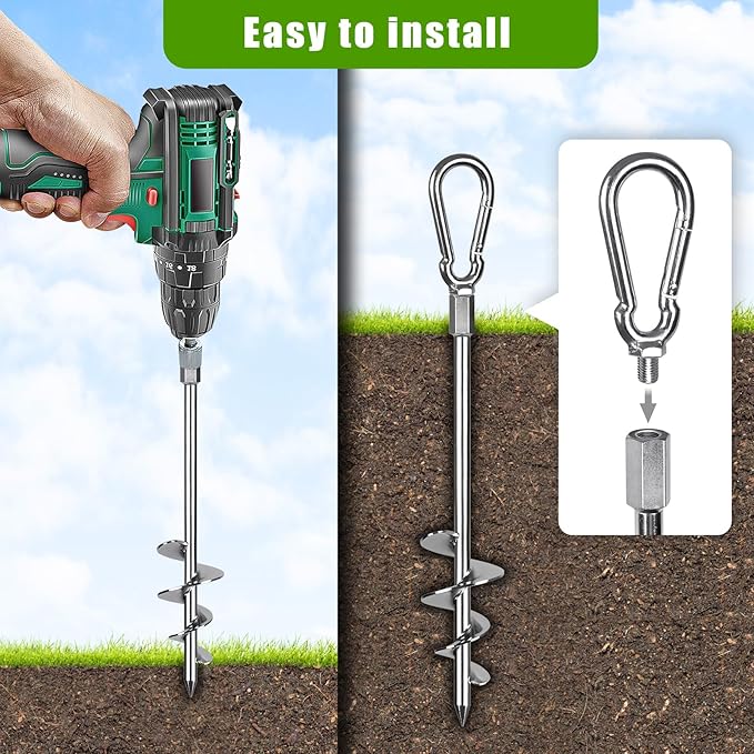 SELEWARE 18 Inch Ground Anchors Screw in, Heavy Duty Trampoline Stakes, Tent Stakes, High Wind Wider Spiral Earth Anchors for Trampolines, Camping Tent, Sheds, Carports, Securing Animals, Swing Sets