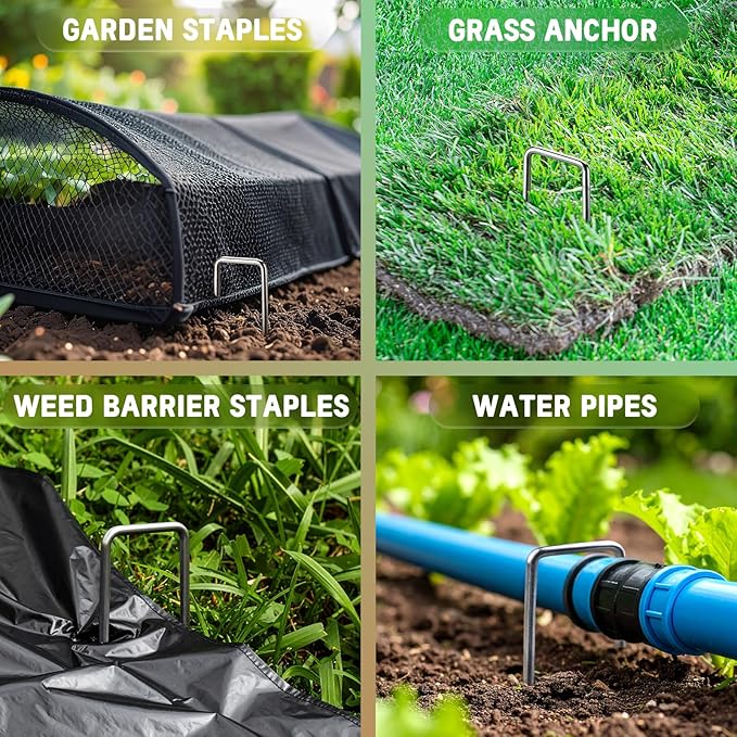6 Inch Heavy Duty Galvanized Garden Staples, 11 Gauge Landscape Fabric Stakes with Adjustable Width for Weed Barrier, Sod, Fencing and Outdoor Decoration (25)